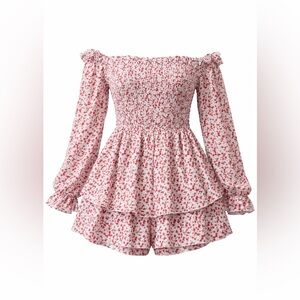 Missguided Pink Floral Off-Shoulder Smocked Romper